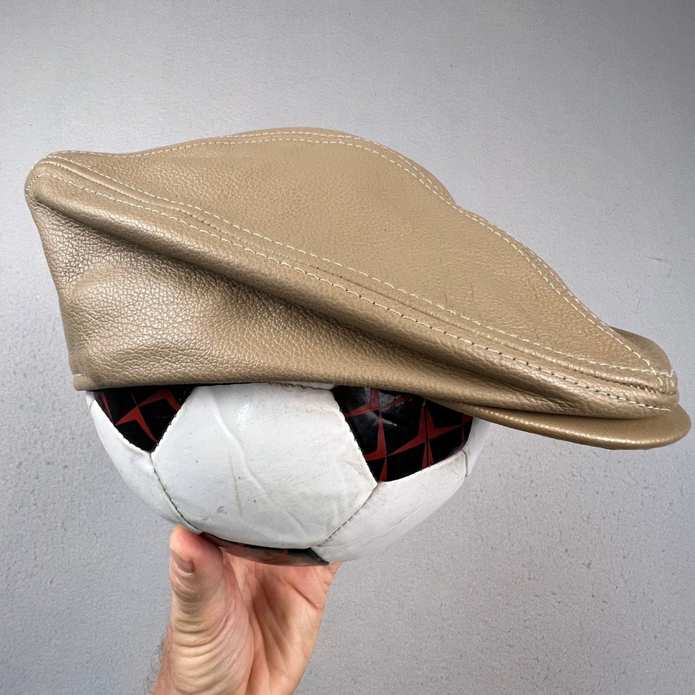 KBETHOS Flat Cap Mens L/XL Tan Genuine Leather Ivy Newsboy Driver Hat USA Made